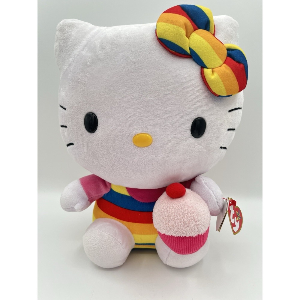 Hello Kitty Large 11" Ty Beanie Buddy Birthday Rainbow Cupcake w/tag 2014 Sanrio